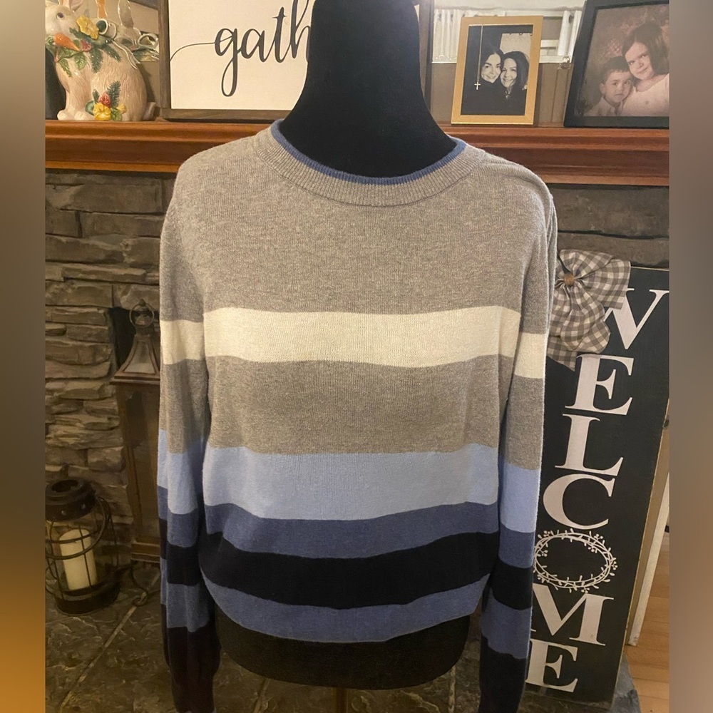 Faherty Striped Crewneck Cashmere Blend Sweater